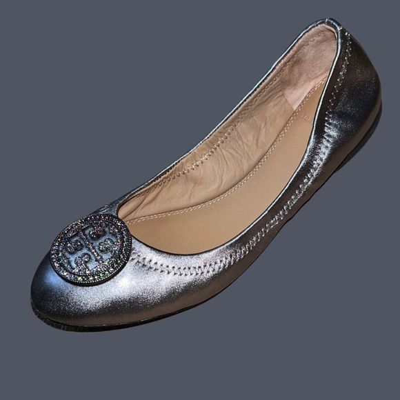 Tory Burch Gray Liana Embellished Ballerina Flat Size 7.5 - Picture 1 of 6